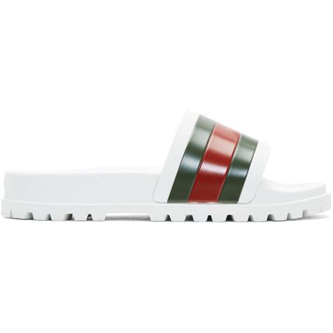 gucci white striped pursuit trek slides|GUCCI .